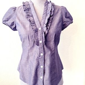 LOFT petite chambray SS button work shirt 6P